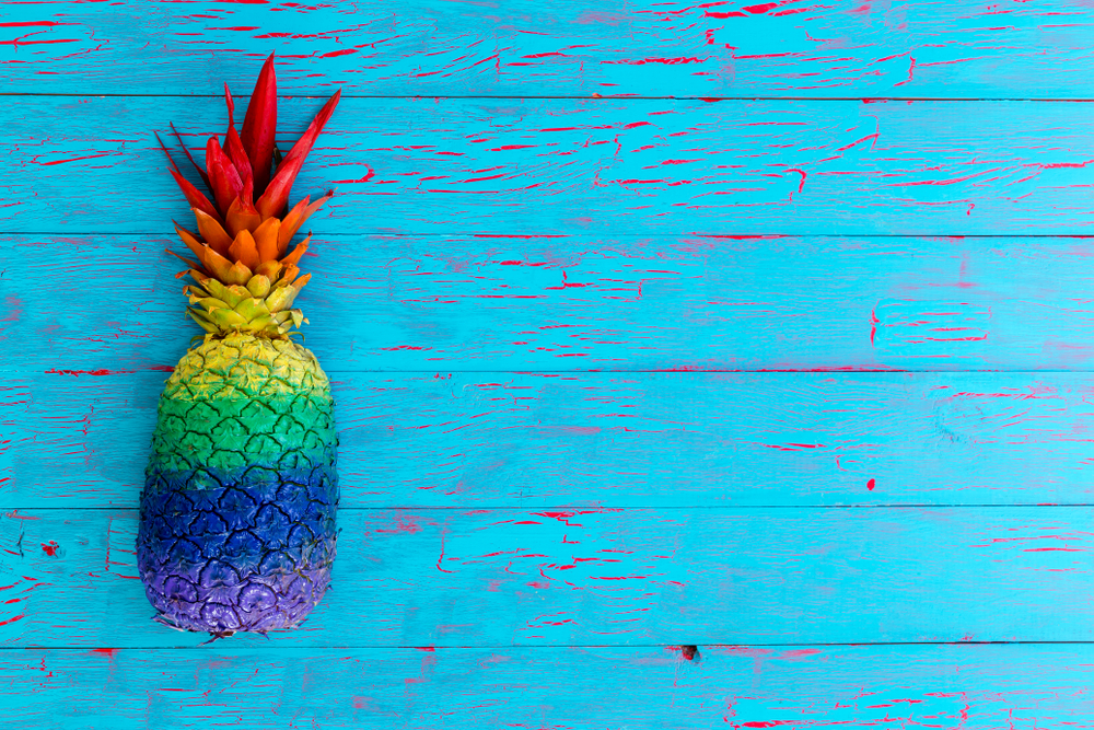 a pineapple with pride colours